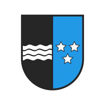Switzerland canton coat of arms flag, Swiss Aargau state crest shield, vector sign. Schweiz kanton or Swiss canton heraldry symbol, heraldic and armorial badge with stars and waves, blue and black