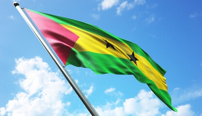 3D rendering illustration of the Sao Tome and Principe flag with a blue sky background