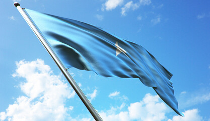 3D rendering illustration of the Somalia flag with a blue sky background