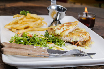 grilled salmon steak with potatoes