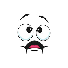 Afraid emoji with big pop-eyes, cartoon character isolated icon. Vector emoji with shocked facial expression, indifferent face. Scared or surprised smiley, terrified or frightened face of emoticon