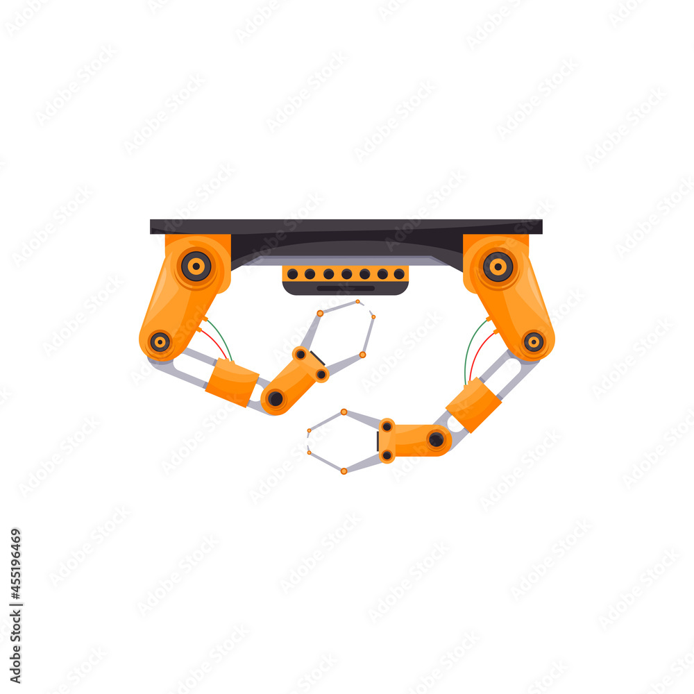 Poster factory automation robotic arms with grabs isolated realistic icon. vector manufacturing plant techn