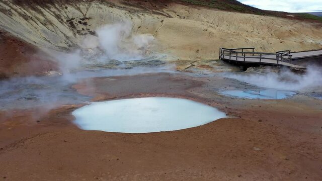 Aerial view over Geothermal area of Kr&yacute;suv&iacute;k in Iceland
Drone shot from Iceland Kr&yacute;suv&iacute;k in Iceland, September 2021
