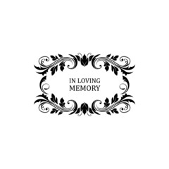 Funeral flowers wreath, condolence and death, vector floral frame ribbon. In loving memory, RIP funeral and obituary card or memorial mourning plaque with black flowers border