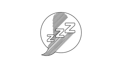 Black line Speech bubble with snoring icon isolated on white background. Concept of sleeping, insomnia, alarm clock app, deep sleep, awakening. 4K Video motion graphic animation