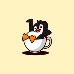 cute penguin in cup vector cartoon illustration