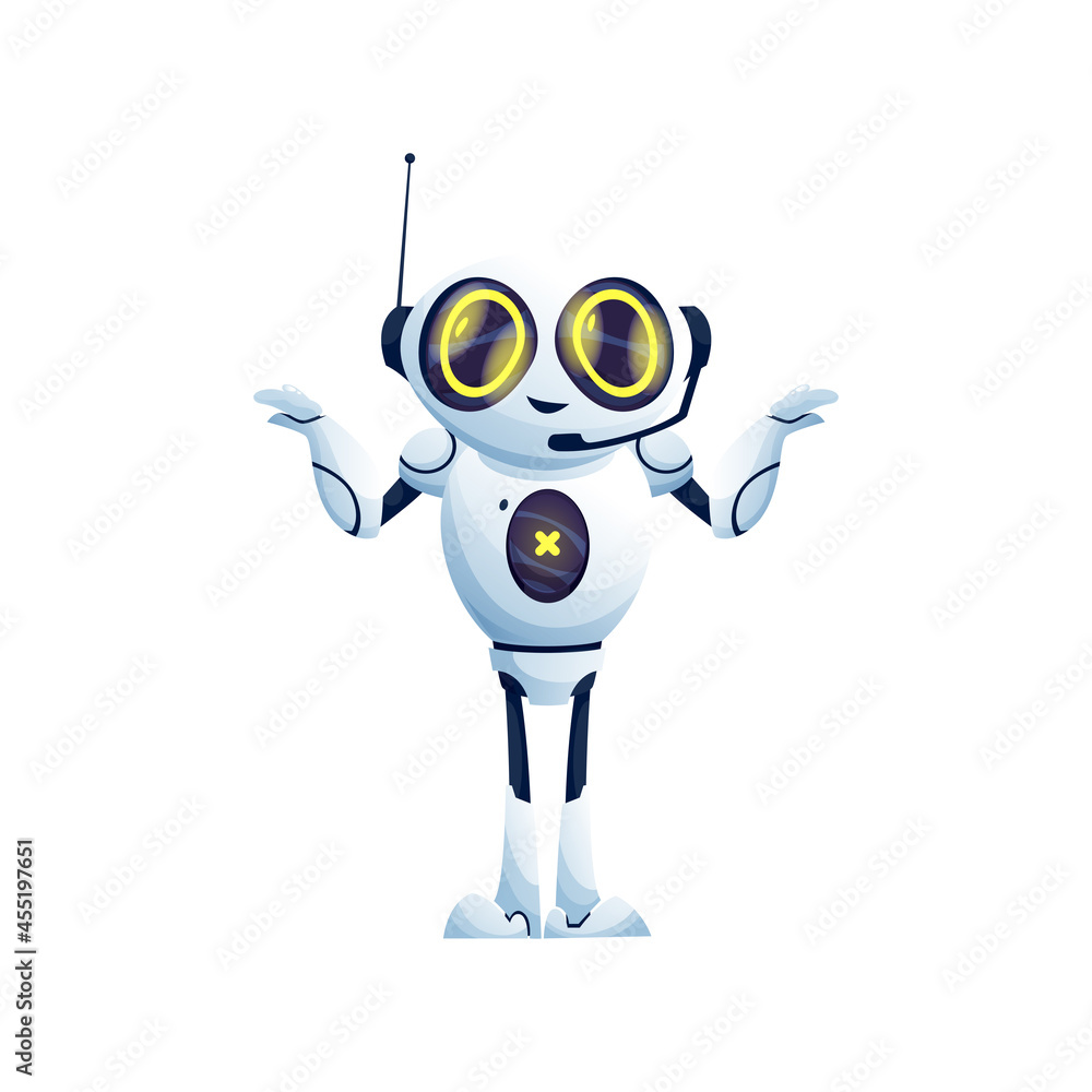 Leinwandbilder cartoon robot confused or mistaking, not knowing what to do isolated ai machine character with anten