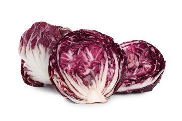 Obraz premium Whole and cut ripe radicchios on white background