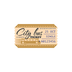 City bus single ticket isolated template. Vector tourist ticket on public transport, carton coupon with mention of time, departure date, control number. Intercity passenger transport vintage ticket © Vector Tradition