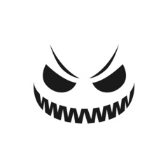 Malevolent Halloween pumpkin face vector icon. Scary evil emoji with toothy smile, creepy squinted eyes. Ghost, jack lantern isolated monochrome monster emotion