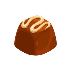 Candy homemade confection, yummy holiday treat, realistic food dessert isolated. Vector candy of cocoa, ganache choco filling. Confectionery food product sweet glossy candy with white sugar lines