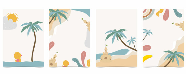 Collection of kid postcard set with sea,beach, sun.Editable vector illustration for website, invitation,postcard and sticker