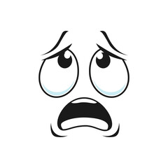 Tired or bored emoticon, exhausted face expression isolated emoji. Vector sleepy avatar with big eyes looking up, open mouth. Indifferent uncertain emoji, comic smiley head, depressed emoticon