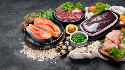 Food high in vitamin B5 on dark background.
