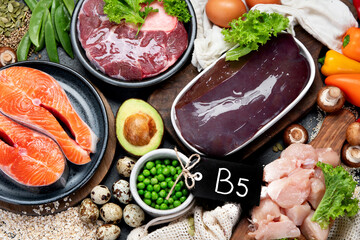 Food high in vitamin B5 on dark background.