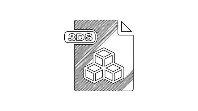 Black line 3DS file document. Download 3ds button icon isolated on white background. 3DS file symbol. 4K Video motion graphic animation