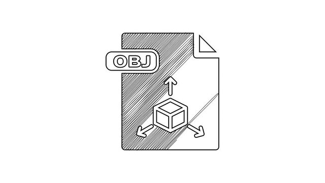 Black line OBJ file document. Download obj button icon isolated on white background. OBJ file symbol. 4K Video motion graphic animation