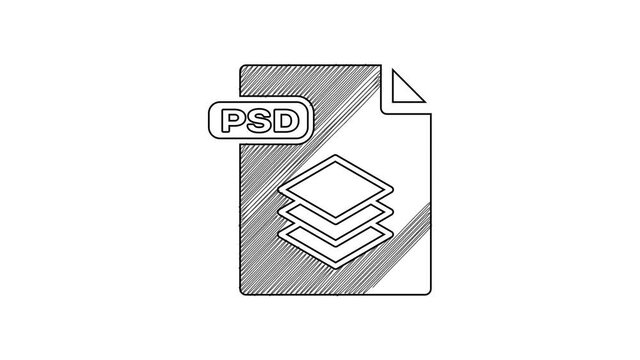 Black line PSD file document. Download psd button icon isolated on white background. PSD file symbol. 4K Video motion graphic animation