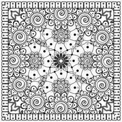 Mehndi flower for henna, mehndi, tattoo, decoration. decorative ornament in ethnic oriental style. doodle ornament. coloring book page.