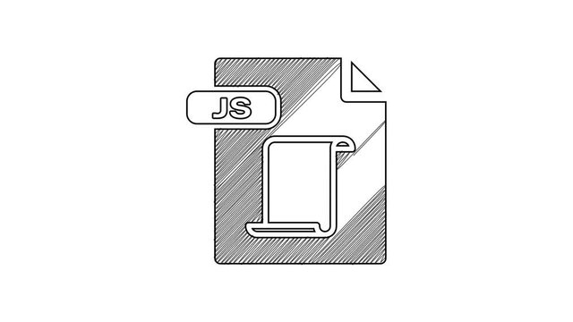 Black line JS file document. Download js button icon isolated on white background. JS file symbol. 4K Video motion graphic animation