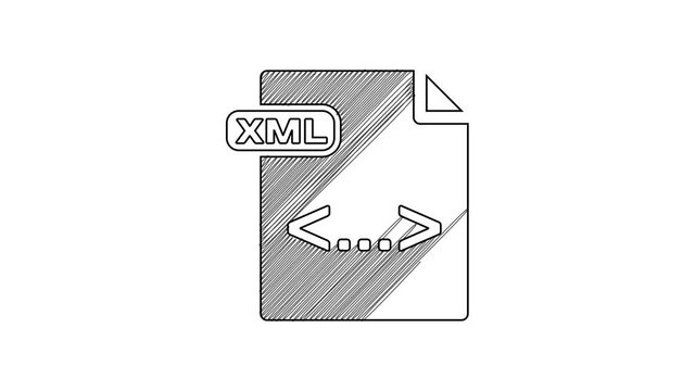 Black line XML file document. Download xml button icon isolated on white background. XML file symbol. 4K Video motion graphic animation