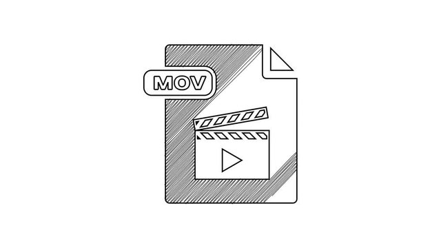 Black line MOV file document. Download mov button icon isolated on white background. MOV file symbol. Audio and video collection. 4K Video motion graphic animation