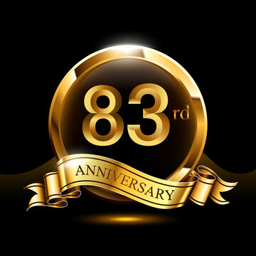 83 years golden anniversary logo celebration with firework and ribbon