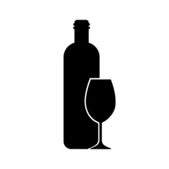 bottle and wine glass  icon isolate on white background.