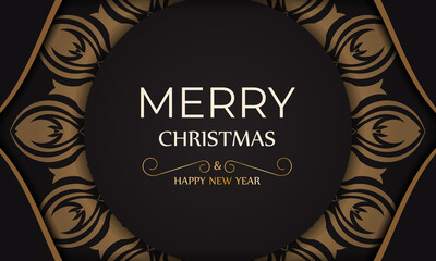 Design background with with orange winter patterns. Merry christmas banner template with orange winter ornaments in black color.