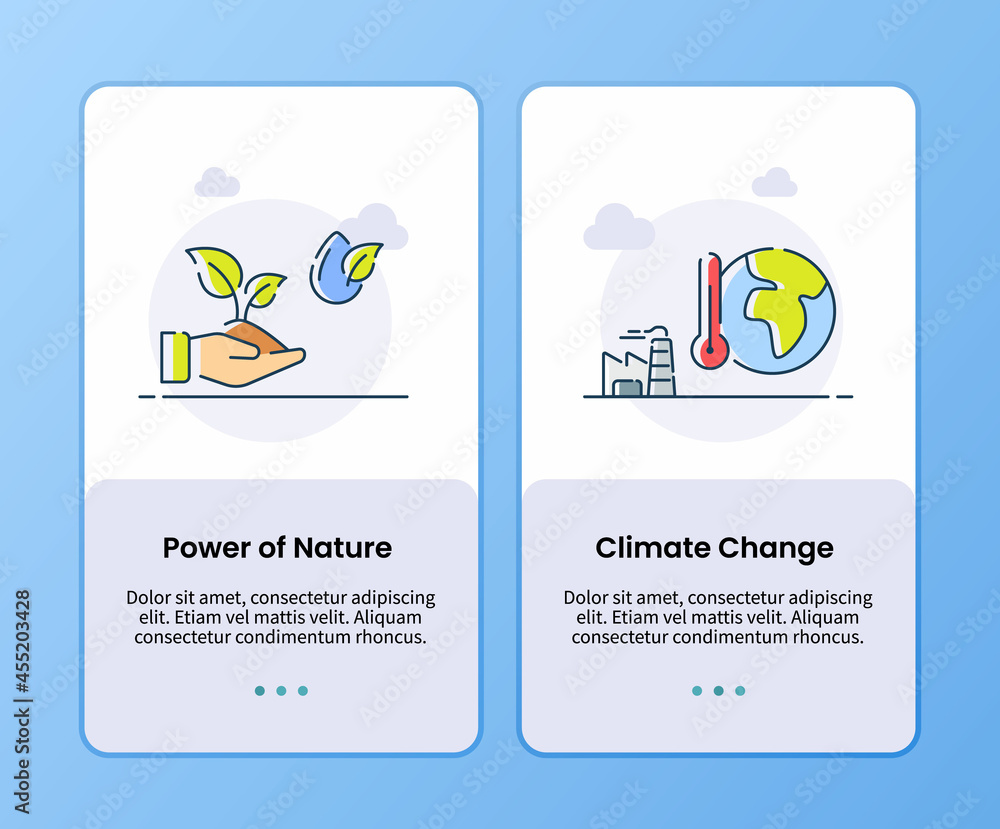 Aufkleber power of nature and climate change onboarding template for mobile ui app design modern flat style