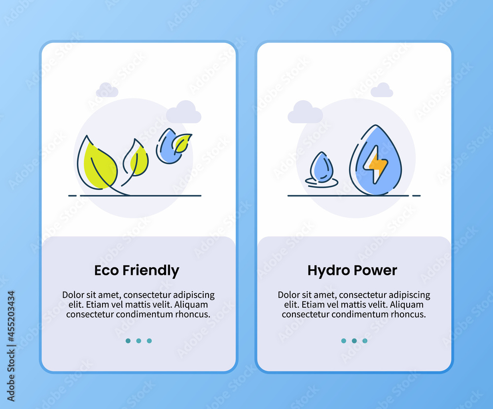 Poster eco friendly and hydro power onboarding template for mobile ui app design modern flat style