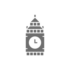 Big Ben, United Kingdom, landmark grey icon.