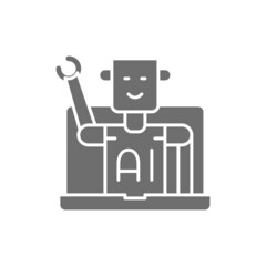 Chatbot, customer service robot, artificial intelligence grey icon.
