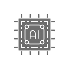 Artificial intelligence chip, electronic circuit, processor grey icon.