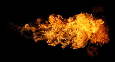 Fire and burning flame torch isolated on black background for graphic design