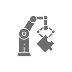 Robotic hand manipulator, industrial mechanical arm grey icon.