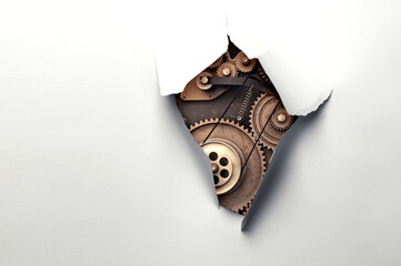 Gears and cogs macro . Mixed media