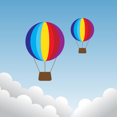 Two balloons flying in blue sky vector illustration