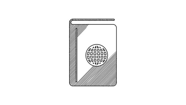 Black line Cover book travel guide icon isolated on white background. 4K Video motion graphic animation
