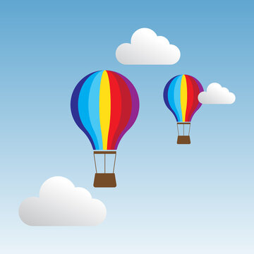 Two balloons flying in blue sky vector illustration