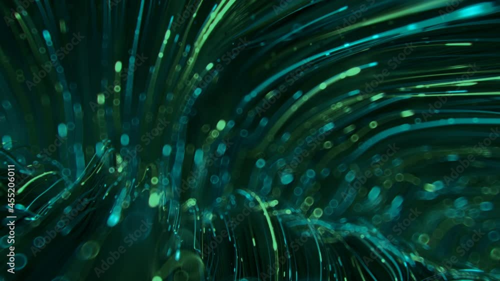 Poster green light trails. abstract futuristic technology design. 3d render seamless loop animation