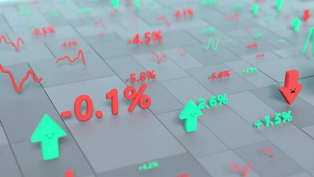 Stock exchange symbols. Investing or trading concept. 3D render animation