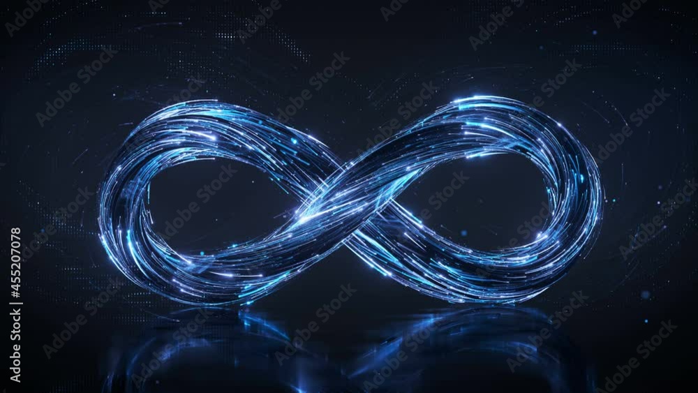 Poster blue infinity symbol. 3d render seamless loop animation