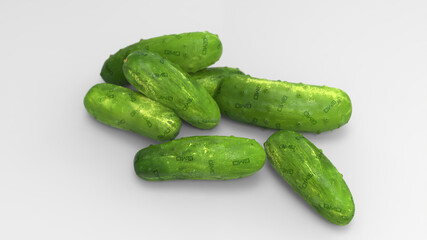 gmo food. illustration of cucumbers with gmo sign