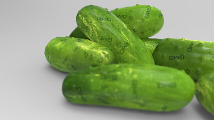 gmo food. illustration of cucumbers with gmo sign