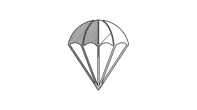 Black line Parachute icon isolated on white background. 4K Video motion graphic animation
