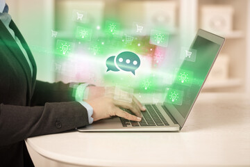 Businessman working on laptop with new business