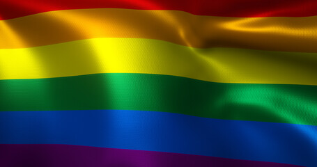 LQBT Flag, LQBTQ+ Pride Flag with waving folds, close up view, 3D rendering