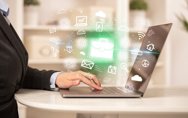 Businessman working on laptop with new business concept