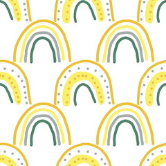 abstract rainbow seamless pattern. hand drawn in boho style. trendy colors 2021. doodle. textiles, nursery room decor, wallpaper, wrapping paper.